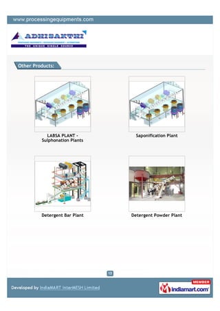 Other Products:




           LABSA PLANT -         Saponification Plant
         Sulphonation Plants




         Detergent Bar Plant   Detergent Powder Plant
 