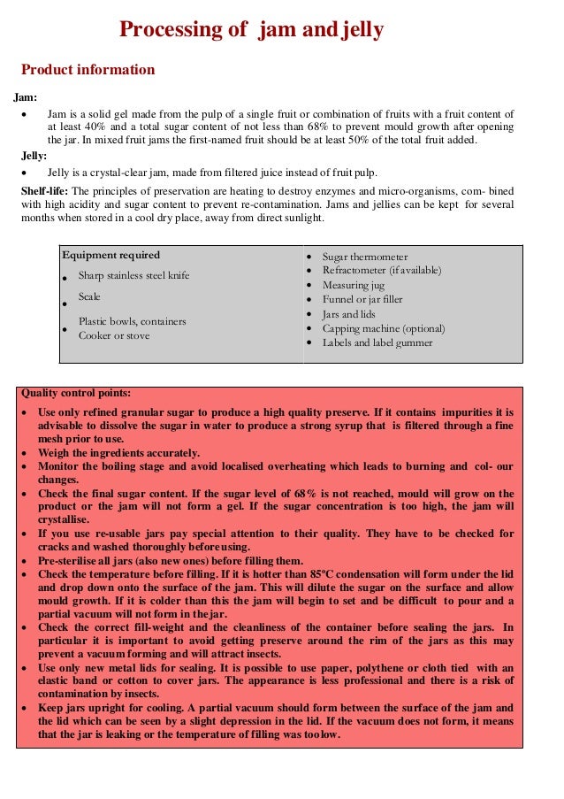 Processing of jam and jelly