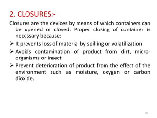 Processing, tamper evident packing, child resistant packing, closures | PDF