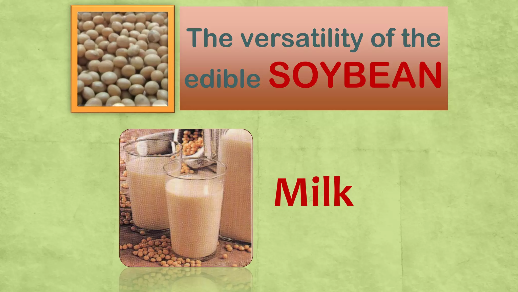 The versatility of the
edible SOYBEAN
Milk
 