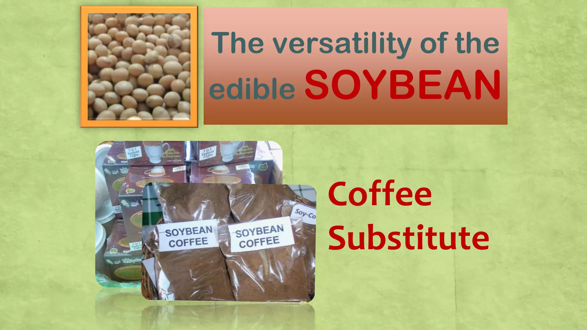 The versatility of the
edible SOYBEAN
Coffee
Substitute
 