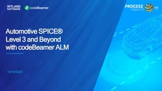 14/10/2020
Automotive SPICE®
Level 3 and Beyond
with codeBeamer ALM
 