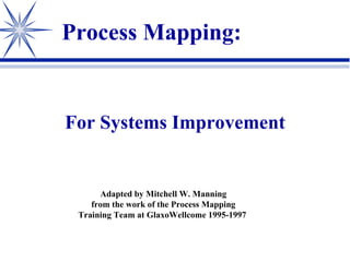 For Systems Improvement Process Mapping: Adapted by Mitchell W. Manning from the work of the Process Mapping Training Team at GlaxoWellcome 1995-1997  