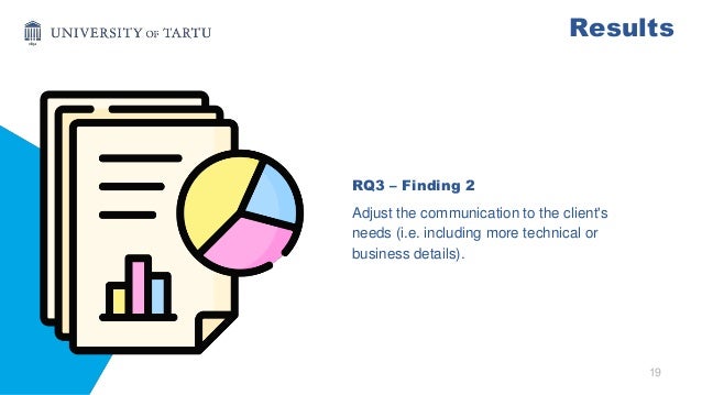 19
Results
RQ3 – Finding 2
Adjust the communication to the client's
needs (i.e. including more technical or
business details).
 