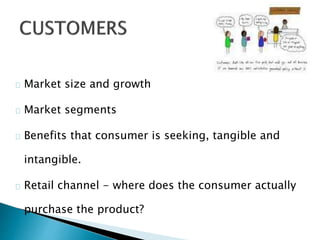 Market size and growth
Market segments
Benefits that consumer is seeking, tangible and
intangible.
Retail channel - where ...