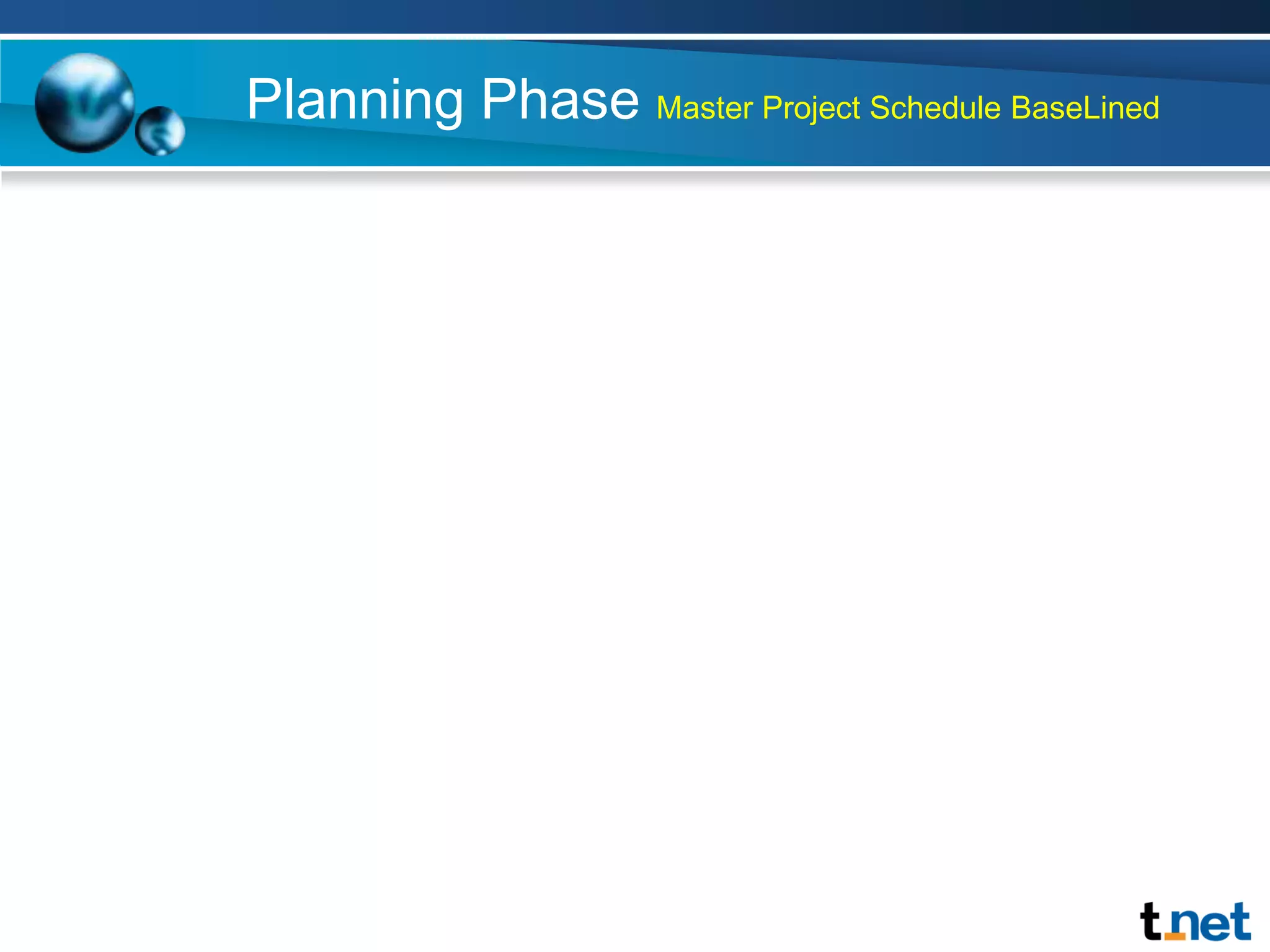 Planning PhaseFunctional specification BaseLinedTeam analyzes and documents requirements in a list or tool.Business requirementsUser requirementsOperational requirementsSystem requirements [TFS Logistics and Rollout Plan]1The functional specification describes in detail how each feature is to look and behave. It also describes the architecture and the design for all the features.3Instructions to developers on what to build.