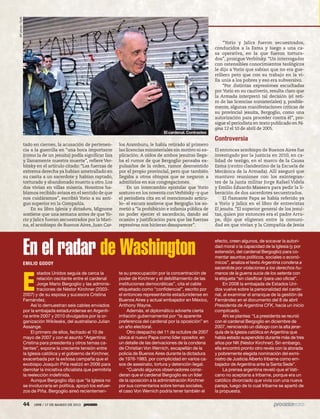 5ec9d6b2feca2945c0f5a56d37298847238595cf65d644dc6d9fbdab07e4046e39aeb2




                                  AP photo / DyN




                                                                                                                                                            “Yorio y Jalics fueron secuestrados,
                                                                                                                                                       conducidos a la Esma y luego a una ca-
                                                                                                                                                       sa operativa, en la que fueron tortura-
                                                                                                                                                       dos”, prosigue Verbitsky. “Un interrogador
                                                                                                                                                       con ostensibles conocimientos teológicos
                                                                                                                                                       le dijo a Yorio que sabían que no era gue-
                                                                                                                                                       rrillero pero que con su trabajo en la vi-
                                                                                                                                                       lla unía a los pobres y eso era subversivo.
                                                                                                                                                            “Por distintas expresiones escuchadas
                                                                                                                                                       por Yorio en su cautiverio, resulta claro que
                                                                                                                                                       la Armada interpretó tal decisión (el reti-
                                                                                                                                                       ro de las licencias ministeriales) y, posible-
                                                                                                                                                       mente, algunas manifestaciones críticas de
                                                                                                                                                       su provincial jesuita, Bergoglio, como una
                                                                                                                                                       autorización para proceder contra él”, pro-
                                                                                                                                                       sigue el periodista en texto publicado en Pá-
                                                                                                                                                       gina 12 el 10 de abril de 2005.
                                                                                                                             El cardenal. Contrastes
                                                                                                                                                       Controversia
                                                   tado en ciernes, la acusación de pertenen-          los Aramburu, le había retirado al primero
                                                   cia a la guerrilla en “una boca importante          las licencias ministeriales sin motivo ni ex-   El entonces arzobispo de Buenos Aires fue
                                                   (como la de un jesuita) podía significar lisa       plicación. A oídos de ambos jesuitas llega-     investigado por la justicia en 2010, en ca-
                                                   y llanamente nuestra muerte”, refiere Ver-          ba el rumor de que Bergoglio pensaba ex-        lidad de testigo, en el marco de la Causa
                                                   bitsky en el artículo citado: “Las fuerzas de       pulsarlos de la orden, rumor desmentido         Esma (centro clandestino de la Escuela de
                                                   extrema derecha ya habían ametrallado en            por el propio provincial, pero que también      Mecánica de la Armada). Allí aseguró que
                                                   su casita a un sacerdote y habían raptado,          llegaba a otros obispos que se negaron a        mantuvo reuniones con los exintegran-
                                                   torturado y abandonado muerto a otro. Los           admitirlos en sus congregaciones.               tes de la junta militar Jorge Rafael Videla
                                                   dos vivían en villas miseria. Nosotros ha-               En un intercambio epistolar que Yorio      y Emilio Eduardo Massera para pedir la li-
                                                   bíamos recibido avisos en el sentido de que         sostuvo en los noventa con Verbitsky –y que     beración de dos sacerdotes secuestrados.
                                                   nos cuidáramos”, escribió Yorio a su anti-          el periodista cita en el mencionado artícu-          El flamante Papa se había referido ya
                                                   guo superior en la Compañía.                        lo– el excura sostiene que Bergoglio los so-    a Yorio y Jalics en el libro de entrevistas
                                                       En su libro Iglesia y dictadura, Mignone        metió a “la prohibición e infamia pública de    El jesuita. “El superior general de los jesui-
                                                   sostiene que una semana antes de que Yo-            no poder ejercer el sacerdocio, dando así       tas, quien por entonces era el padre Arru-
                                                   rio y Jalics fueran secuestrados por la Mari-       ocasión y justificación para que las fuerzas    pe, dijo que eligieran entre la comuni-
                                                   na, el arzobispo de Buenos Aires, Juan Car-         represivas nos hicieran desaparecer”.           dad en que vivían y la Compañía de Jesús




                                                   En el radar de Washington
                                                                                                                                                       efecto, creen algunos, de socavar la autori-
                                                                                                                                                       dad moral o la capacidad de la Iglesia (y por
                                                                                                                                                       extensión, del cardenal Bergoglio) para co-
                                                                                                                                                       mentar asuntos políticos, sociales o econó-
                                                   EMILIO GODOY                                                                                        micos”, analiza el texto Argentina condena a




                                                   E
                                                                                                                                                       sacerdote por violaciones a los derechos hu-
                                                           stados Unidos seguía de cerca la            te su preocupación por la concentración de      manos de la guerra sucia de los setenta con
                                                           relación oscilante entre el cardenal        poder de Kirchner y el debilitamiento de las    la etiqueta “sin clasificar /para uso oficial”.
                                                           Jorge Mario Bergoglio y las adminis-        instituciones democráticas”, cita el cable           En 2008 la embajada de Estados Uni-
                                                           traciones de Néstor Kirchner (2003-         etiquetado como “confidencial”, escrito por     dos vuelve sobre la personalidad del carde-
                                                   2007) y de su esposa y sucesora Cristina            el entonces representante estadunidense en      nal, al examinar el arranque de la gestión de
                                                   Fernández.                                          Buenos Aires y actual embajador en México,      Fernández en el documento del 8 de abril
                                                        Así lo demuestran seis cables enviados         Anthony Wayne.                                  Presidenta de Argentina CFK, hacia un inicio
                                                   por la embajada estadunidense en Argenti-                Además, el diplomático advierte cierta     complicado.
                                                   na entre 2007 y 2010 divulgados por la or-          irritación gubernamental por “la aparente            Ahí se plantea: “La presidenta se reunió
                                                   ganización Wikileaks, del australiano Julian        preferencia del cardenal por la oposición” en   con el cardenal Bergoglio en diciembre de
                                                   Assange.                                            un año electoral.                               2007, reiniciando un diálogo con la alta jerar-
                                                        El primero de ellos, fechado el 10 de               Otro despacho del 11 de octubre de 2007    quía de la Iglesia católica en Argentina que
                                                   mayo de 2007 y con el asunto “Argentina:            ubica al nuevo Papa como líder opositor, en     había estado suspendido durante más de tres
                                                   Cristina para presidenta y otros temas ca-          un detalle de las derivaciones de la condena    años por NK (Néstor Kirchner). Sin embargo,
                                                   lientes”, expone la creciente tensión entre         de Christian Von Wernich, excapellán de la      ella encontró pronto otro revés con la atorada
                                                   la Iglesia católica y el gobierno de Kirchner,      policía de Buenos Aires durante la dictadura    y pobremente elegida nominación del exmi-
                                                   exacerbada por la exitosa campaña que el            de 1976-1983, por complicidad en varios ca-     nistro de Justicia Alberto Iribarne como em-
                                                   exobispo Joaquín Piña realizó en 2006 para          sos de asesinato, tortura y detención ilegal.   bajador de Argentina ante la Santa Sede”.
                                                   derrotar la iniciativa oficialista que permitiría        “Cuando algunos observadores consi-             La prensa argentina reveló que el Vati-
                                                   la reelección indefinida.                           deran que el cardenal Bergoglio es un líder     cano no aceptaría a Iribarne, porque era un
                                                        Aunque Bergoglio dijo que “la Iglesia no       de la oposición a la administración Kirchner    católico divorciado que vivía con una nueva
                                                   se involucraría en política, apoyó los esfuer-      por sus comentarios sobre temas sociales,       pareja, luego de lo cual Iribarne se apartó de
                                                   zos de Piña. Bergoglio aireó recientemen-           el caso Von Wernich podría tener también el     la propuesta.

                                                   44     1898 / 17 DE MARZO DE 2013
 