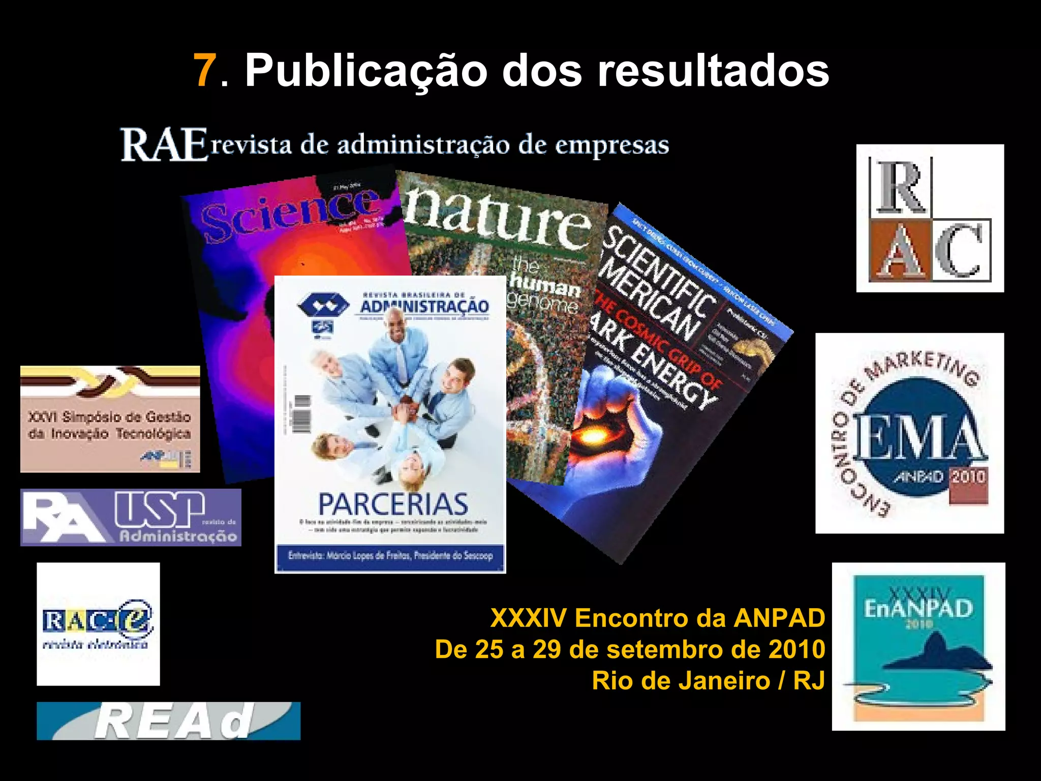 7 .  Publicação dos resultados   XXXIV Encontro da ANPAD De 25 a 29 de setembro de 2010 Rio de Janeiro / RJ 
