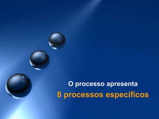 O processo apresenta 8 processos específicos 