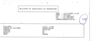 RELATÓRIO DE VERIFICAÇJ DA TRANSMISSD
HORA : 12/12/2E1E18 11:I3
NOME : SCN/UNB
FAX : 61-3372647
TEL 61-33372647
NúMERDDEflFJJ5J781744
DIA,HORA 12/12 11:1
NÚMERO DE FAX/NOME 89932724091
DURAÇÃO
FAINAS E13
RESULT. OK
MODO NORMAL
 