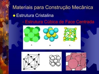 Materiais para Construção MecânicaEstrutura Cristalina- Estrutura Cúbica de Face Centrada