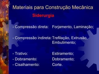 Materiais para Construção MecânicaSiderurgiaEtapas para a obtenção do aço:- Refino (Aciaria)