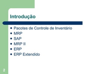 Introdução Pacotes de Controle de Inventário MRP SAP MRP II ERP ERP Extendido 