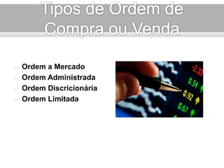  Ordem a Mercado 
 Ordem Administrada 
 Ordem Discricionária 
 Ordem Limitada 
 