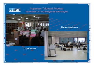 Supremo Tribunal Federal
 Secretaria de Tecnologia da Informação
 Secretaria de Tecnologia da Informação




                                O que desejamos




O que temos
 