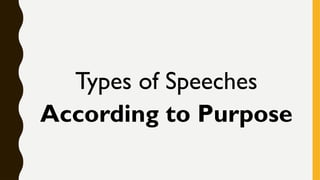 Types of Speeches
According to Purpose
 