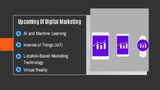 Upcoming Of Digital Marketing
AI and Machine Learning
Internet of Things (IoT)
Location-Based Marketing
Technology
Virtual Reality
 