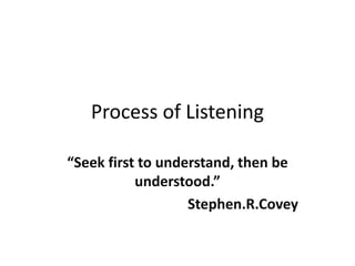 Process of Listening
“Seek first to understand, then be
understood.”
Stephen.R.Covey

 