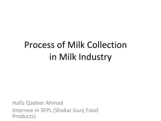 Process of Milk Collection in Milk Industry Hafiz Qadeer Ahmad Internee in SFPL (Shakar Gunj Food Products) 