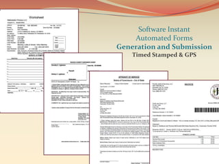 Software Instant
    Automated Forms
Generation and Submission
    Timed Stamped & GPS
 