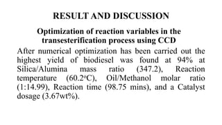 Ccd Optimization Process Optimization for the Production of Biodiesel using Central ...