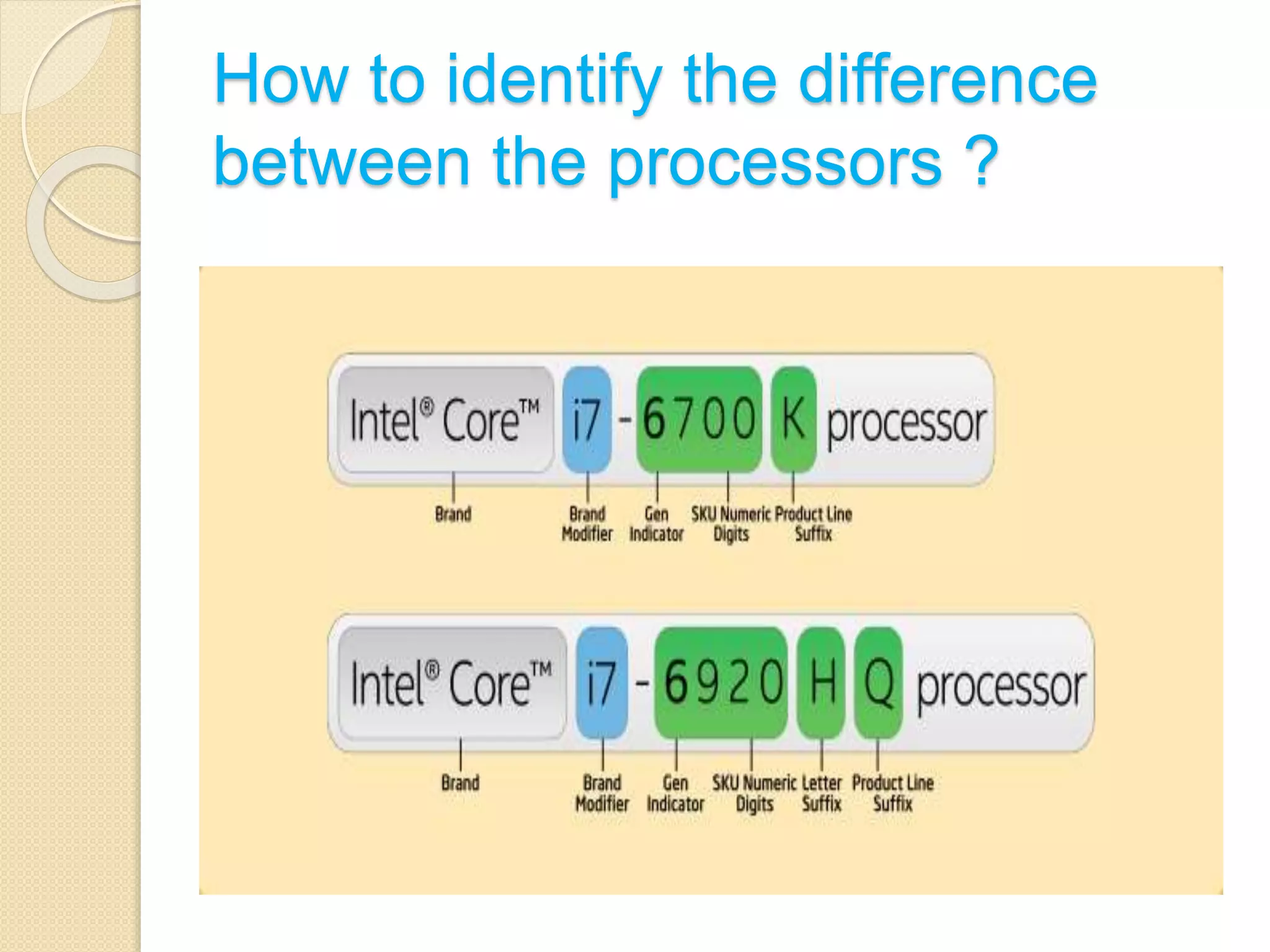 How to identify the difference
between the processors ?
 