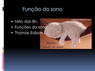 Função do sono
 Mito das 8h.
 Funções do sono
 Thomas Edison
 