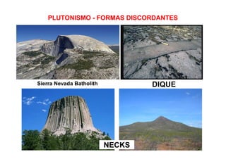 PLUTONISMO - FORMAS DISCORDANTES




Sierra Nevada Batholith           DIQUE




                          NECKS
 