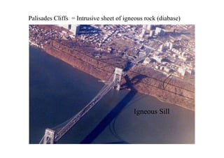 Palisades Cliffs = Intrusive sheet of igneous rock (diabase)




                                         Igneous Sill
 