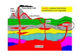 Plutonic and Intrusive
Lacólito: massas lenticulares
     igneous features
semelhantes a um cogumelo
 