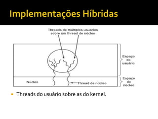    Threads do usuário sobre as do kernel.
 
