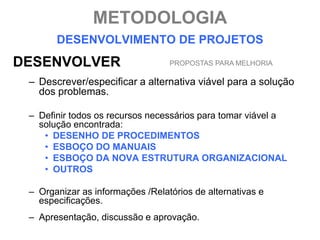METODOLOGIA
   DESENVOLVIMENTO DE PROJETOS
DESENVOLVER
              • CAPA
              • SUMÁRIO
              • OBJETI...