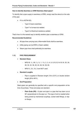 PROCESS PIPING FUNDAMENTALS CODES AND STANDARDS MODULE 4 visual data 4