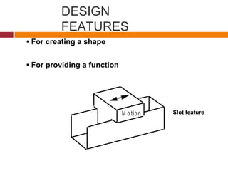 DESIGN
FEATURES
• For creating a shape
• For providing a function
M o tio n Slot feature
 