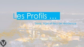 Les Profils …
Sexe, Age et lieu de résidence
 