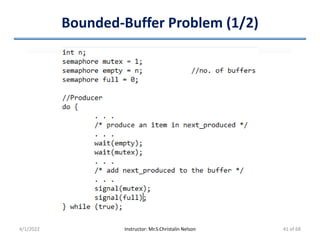 Bounded-Buffer Problem (1/2)
4/1/2022 Instructor: Mr.S.Christalin Nelson 41 of 68
 