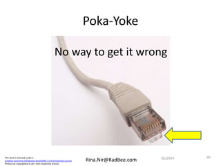 This work is licensed under a
Creative Commons Attribution-ShareAlike 4.0 International License.
Photos are copyrighted as per their respective license.
Rina.Nir@RadBee.com
Poka-Yoke
No way to get it wrong
4005/2014
 