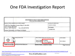 This work is licensed under a
Creative Commons Attribution-ShareAlike 4.0 International License.
Photos are copyrighted as per their respective license.
Rina.Nir@RadBee.com
One FDA Investigation Report
http://www.fda.gov/downloads/Drugs/GuidanceComplianceRegulatoryInformation/EnforcementActivitiesbyFDA/UCM382514.pdf
4305/2014
 