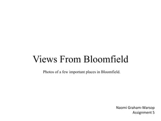 Views From Bloomfield
Naomi Graham-Warsop
Assignment 5
Photos of a few important places in Bloomfield.
 