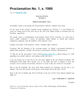 Proclamation 116 Proclamation no. 1 feb 25, 1986 | DOCX