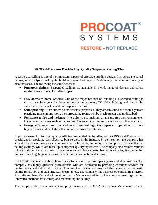 Procoat Systems Provides High Quality Suspended Ceiling Tiles