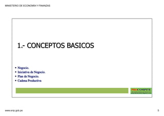MINISTERIO DE ECONOMÍA Y FINANZAS
www.snip.gob.pe 5
PROCOMPITE
Herramienta poderosa de fomento del
Desarrollo Económico Regional y Local
1.- CONCEPTOS BASICOS
 