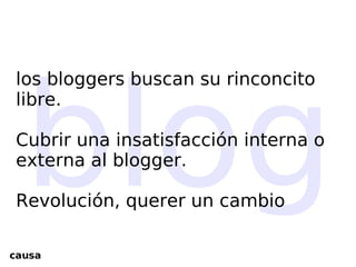 blog los bloggers buscan su rinconcito libre. Cubrir una insatisfacción interna o externa al blogger. Revolución, querer un cambio causa 