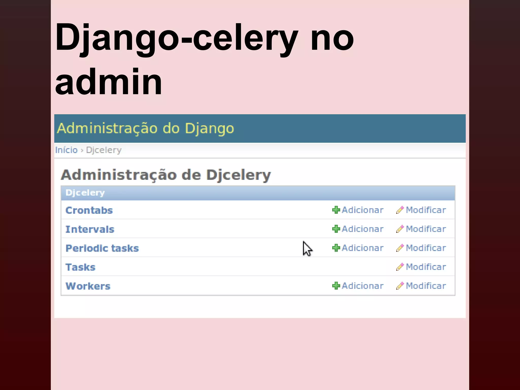 Django-celery no
admin
 