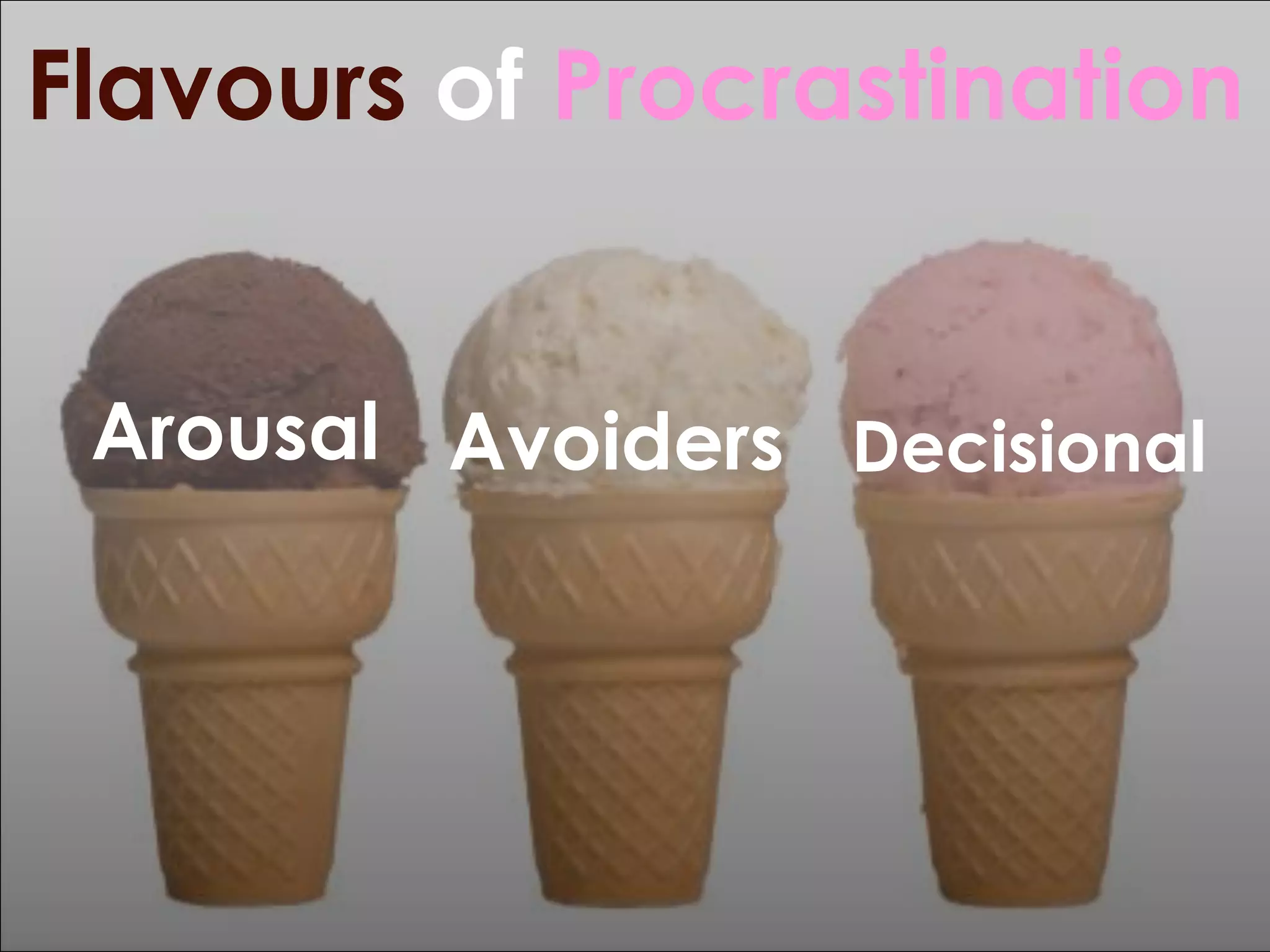 Flavours of Procrastination
Arousal Avoiders Decisional

 
