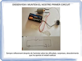 DISSENYEM I MUNTEM EL NOSTRE PRIMER CIRCUIT
Sempre reflexionant després de l'activitat sobre les dificultats, sorpreses, descobriments
que ha aportat el treball realitzat
 
