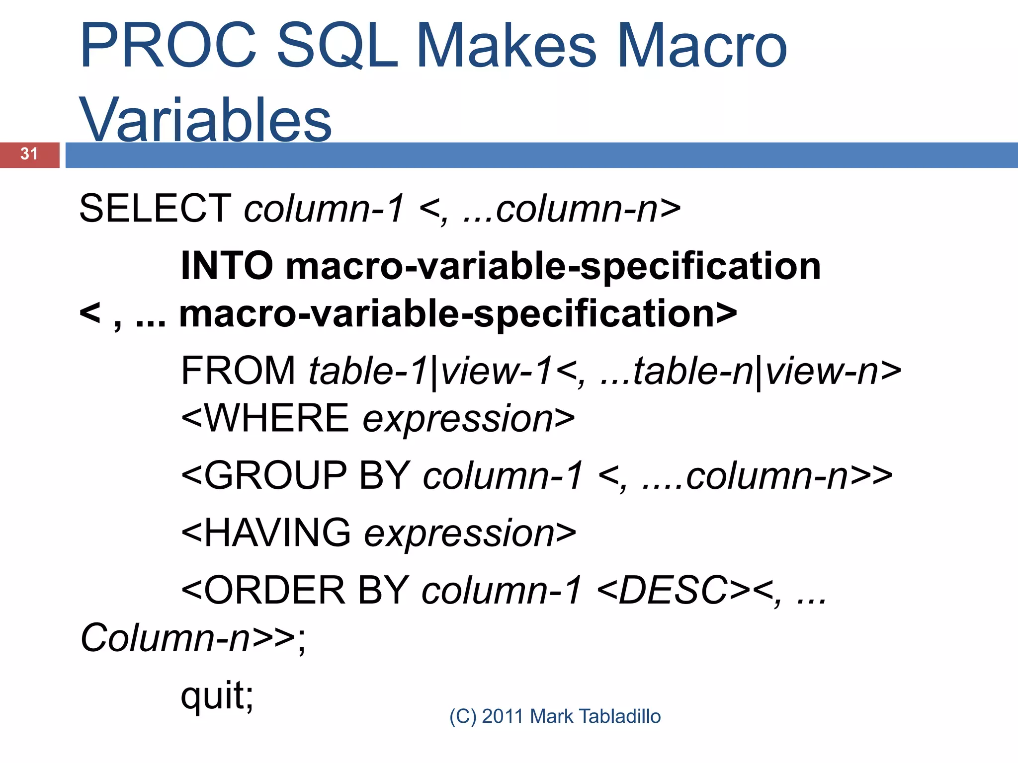 Proc SQL in SAS Enterprise Guide 4.3 | PPTX