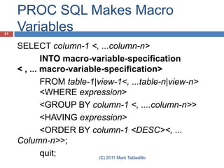 Proc SQL in SAS Enterprise Guide 4.3 | PPTX