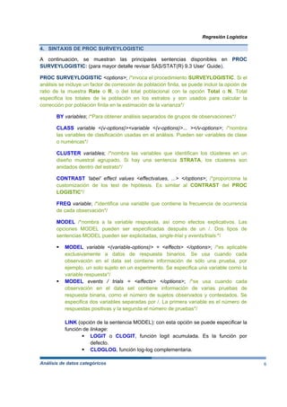 REGRESIÓN LOGÍSTICA CON PROC SURVEYLOGISTIC DE SAS | PDF