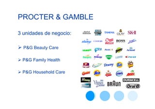 PROCTER & GAMBLE

3 unidades de negocio:

  P&G Beauty Care

 P&G Family Health

 P&G Household Care
 